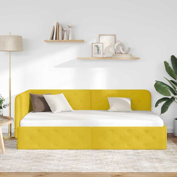 vidaXL Cadre de lit d'angle avec tête de lit Jaune 90 x 190 cm Velours