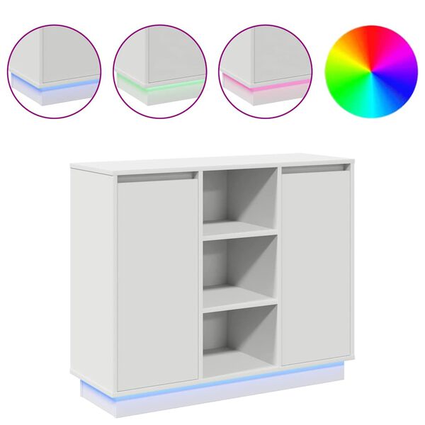 vidaXL Buffet LED avec étagère Blanc 90 x 32 x 75 cm Bois d'ingénierie