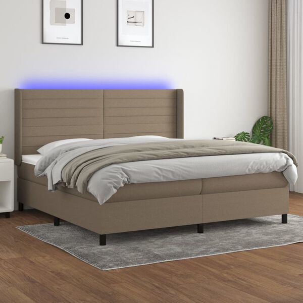 vidaXL Sommier &agrave; lattes de lit matelas et LED Taupe 200x200 cm Tissu