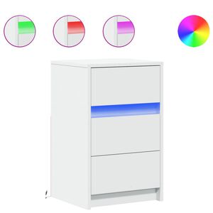 vidaXL Armoire de chevet avec lumi&egrave;res LED blanc bois d'ing&eacute;nierie