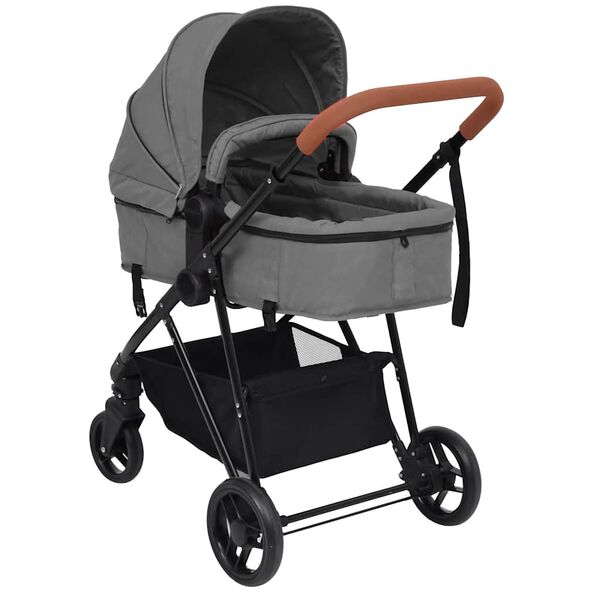 vidaXL Poussette pour b&eacute;b&eacute; 2-en-1 Gris clair et noir Acier