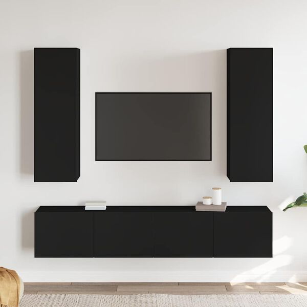 vidaXL Ensemble de meubles TV 4 pcs Noir Bois d'ing&eacute;nierie