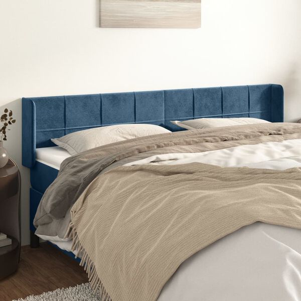 vidaXL T&ecirc;te de lit avec oreilles Bleu fonc&eacute; 163x16x78/88 cm Velours
