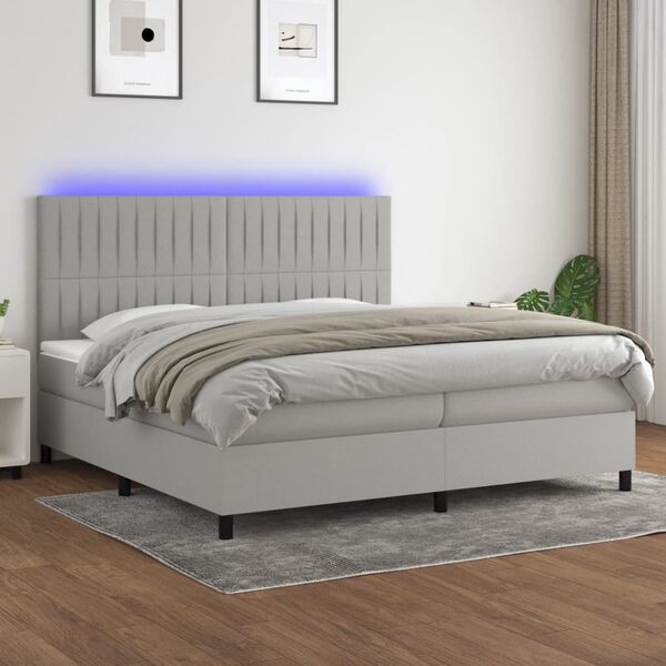 vidaXL Sommier &agrave; lattes de lit et matelas et LED Gris clair 200x200 cm