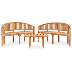 vidaXL Salon de jardin 3 pcs en forme de banane Bois de teck solide
