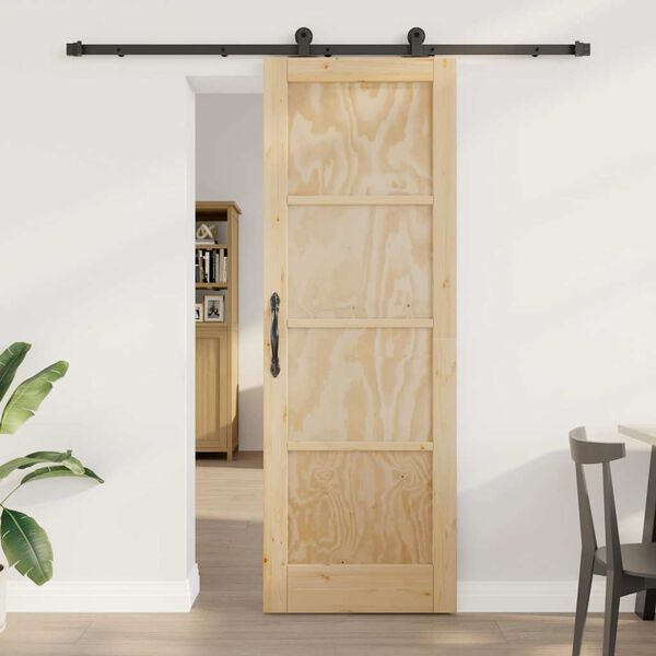 vidaXL Porte coulissante Naturel et Noir 73,5 x 211 cm Pin massif