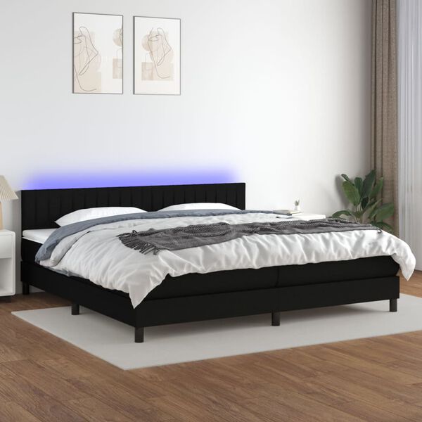 vidaXL Sommier &agrave; lattes de lit et matelas et LED Noir 200x200 cm Tissu