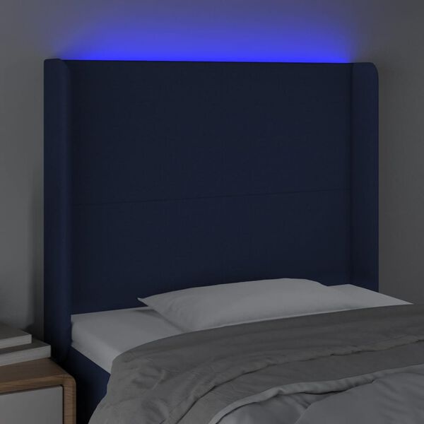 vidaXL T&ecirc;te de lit &agrave; LED Bleu 83x16x118/128 cm Tissu