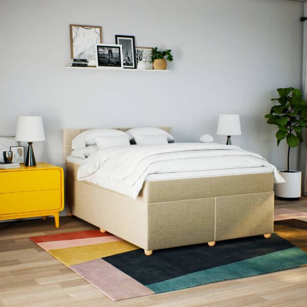 vidaXL Sommier &agrave; lattes de lit avec matelas Cr&egrave;me 140x200 cm Tissu