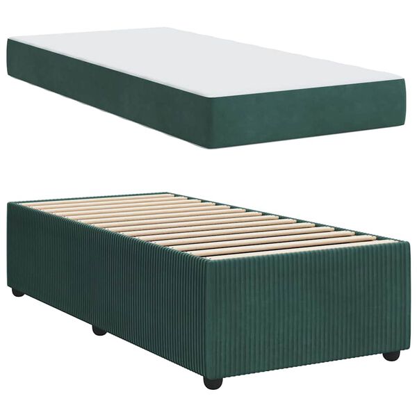 vidaXL Cadre de lit avec matelas Vert fonc&eacute; 90 x 200 cm tissu