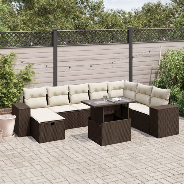 vidaXL Salon de jardin avec coussins 9 pcs marron r&eacute;sine tress&eacute;e