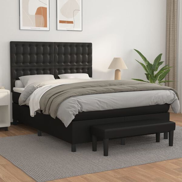 vidaXL Sommier &agrave; lattes de lit avec matelas Noir 140x200 cm Similicuir