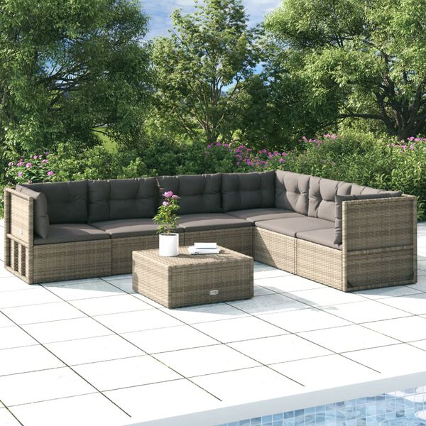 vidaXL Salon de jardin 6 pcs avec coussins Gris R&eacute;sine tress&eacute;e