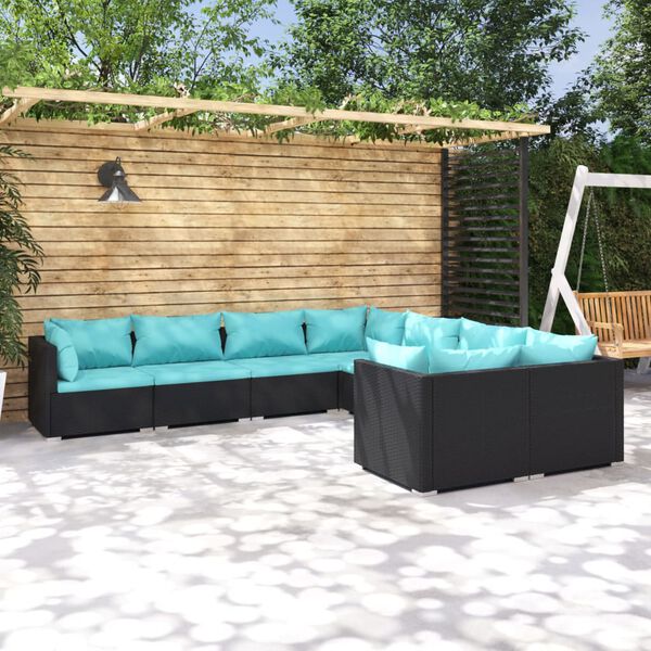 vidaXL Salon de jardin 8 pcs avec coussins R&eacute;sine tress&eacute;e Noir