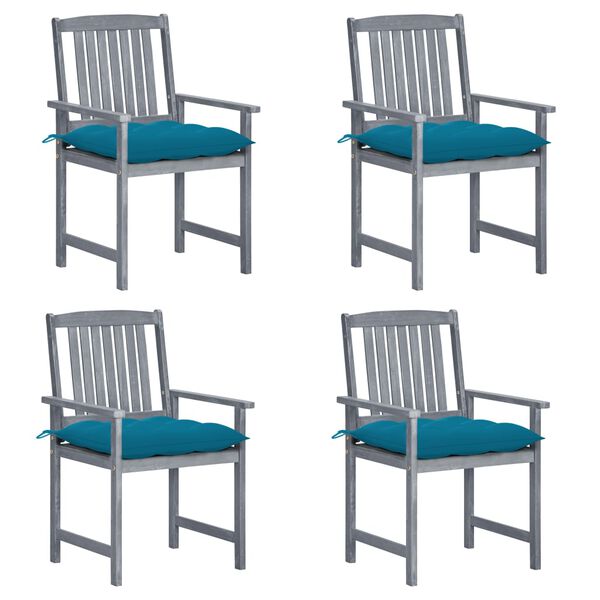 vidaXL Chaises de jardin et coussins lot de 4 Gris Bois acacia massif