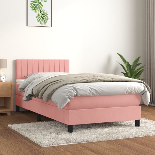 vidaXL Sommier &agrave; lattes de lit avec matelas Rose 90x200 cm Velours