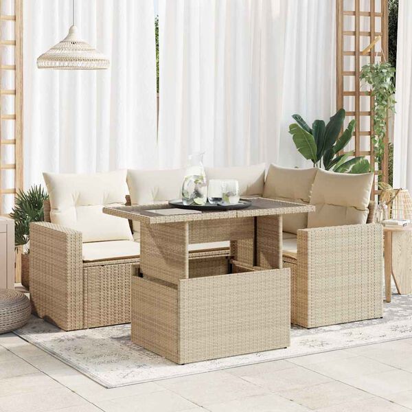 vidaXL Salon de jardin avec coussins 5 pcs beige résine tressée