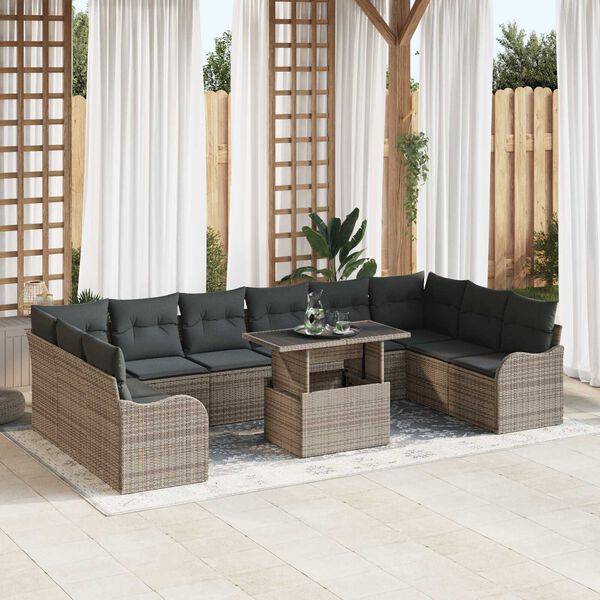 vidaXL Ensemble de canap&eacute; de jardin 11 pcs Gris Poly Rattan