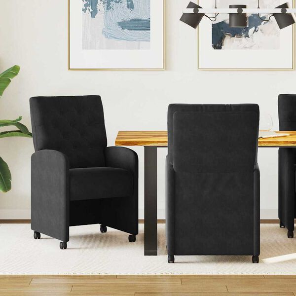 vidaXL Chaises de Salle &agrave; Manger avec Roues 2 pcs Noir 58 x 67 x 97 cm