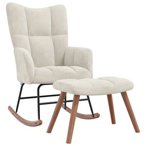 vidaXL Chaise &agrave; bascule avec repose-pied Blanc cr&egrave;me Velours