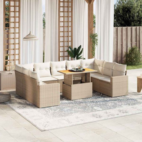 vidaXL Salon de jardin avec coussins 10 pcs beige r&eacute;sine tress&eacute;e