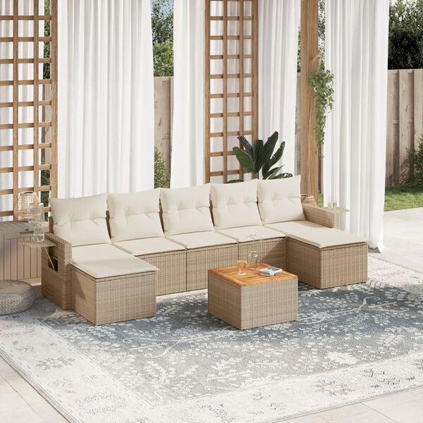 vidaXL Salon de jardin avec coussins 8 pcs beige r&eacute;sine tress&eacute;e