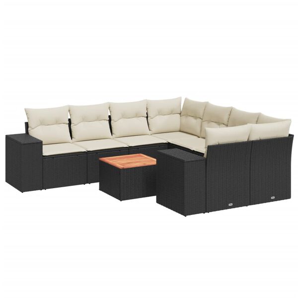 vidaXL Salon de jardin 9 pcs avec coussins noir r&eacute;sine tress&eacute;e