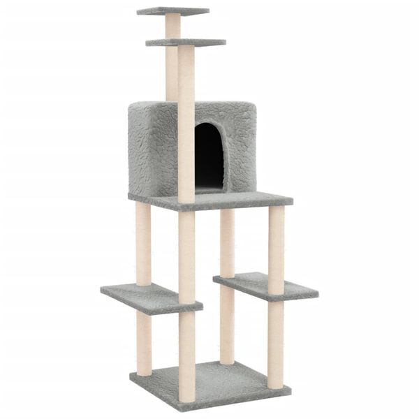 vidaXL Arbre &agrave; chat avec griffoirs en sisal Gris clair 144,5 cm