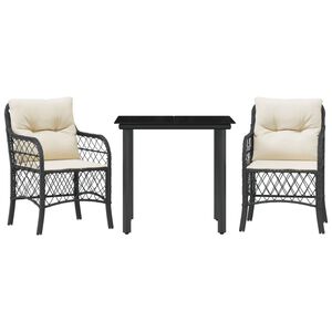 vidaXL Ensemble de bistro 3 pcs avec coussins noir r&eacute;sine tress&eacute;e