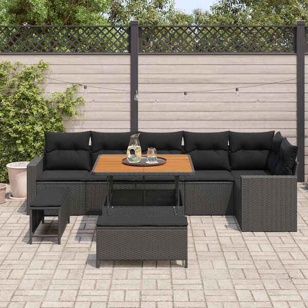 vidaXL Ensemble de canapé de jardin 9 pcs Noir polyrotin
