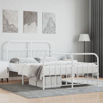 vidaXL Cadre de lit métal sans matelas et pied de lit blanc 135x190 cm