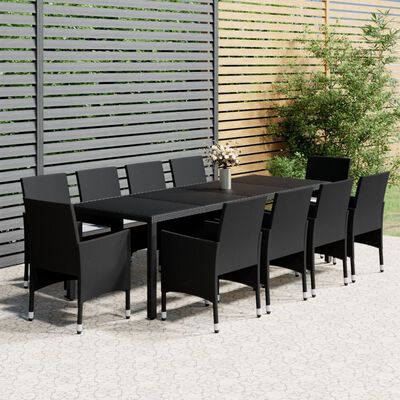 vidaXL Ensemble à dîner de jardin 11 pcs Résine tressée Noir