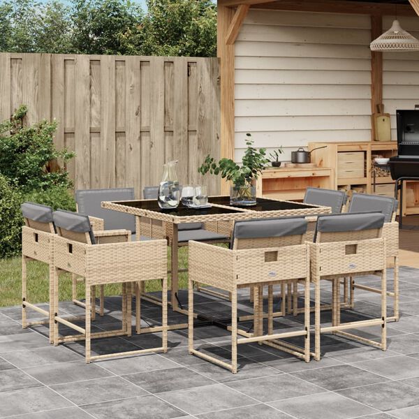 vidaXL Ensemble &agrave; manger de jardin et coussins 9 pcs m&eacute;lange beige