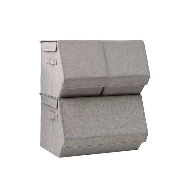 vidaXL Bo&icirc;tes de rangement empilables 3 pcs Tissu Gris