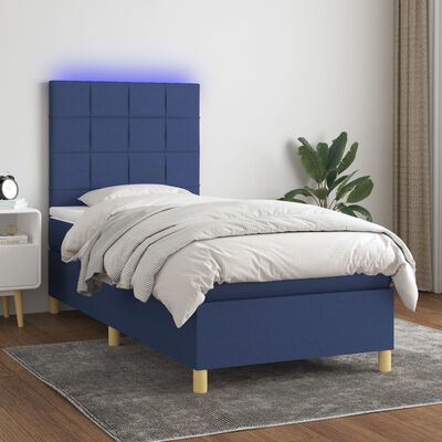 vidaXL Sommier à lattes de lit et matelas et LED Bleu 100x200 cm Tissu