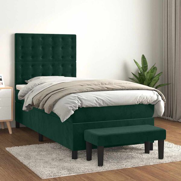 vidaXL Sommier &agrave; lattes de lit avec matelas Vert fonc&eacute; 100x200 cm