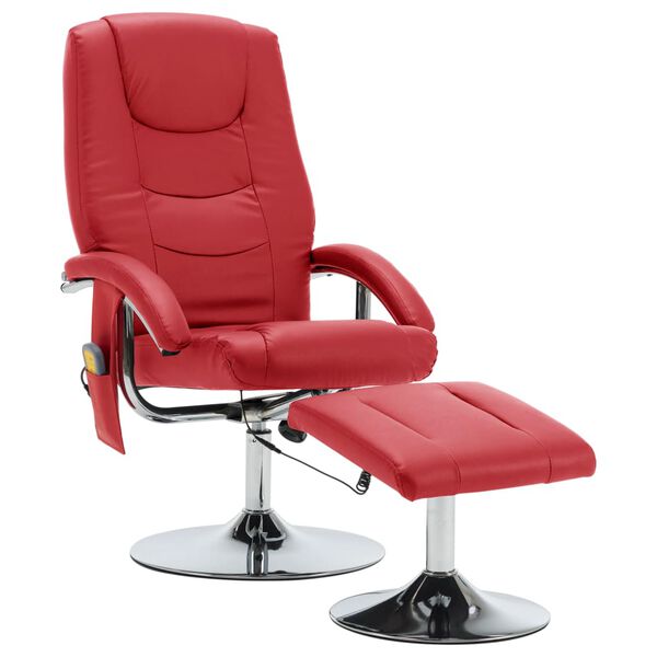vidaXL Fauteuil de massage avec repose-pieds rouge similicuir