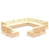 vidaXL Salon de jardin 12 pcs avec coussins cr&egrave;me Bois de pin massif