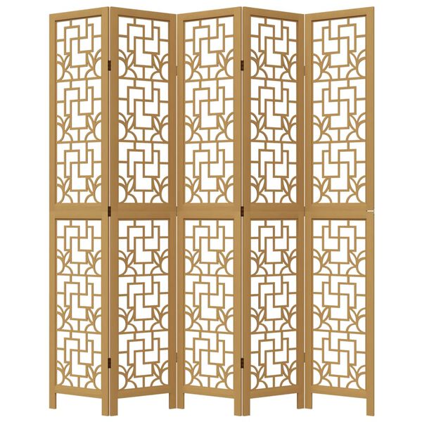 vidaXL Cloison de s&eacute;paration 5 panneaux marron bois paulownia massif