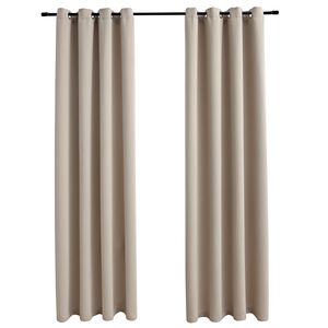 vidaXL Rideaux occultants avec anneaux en m&eacute;tal 2 pcs Beige 140x175 cm