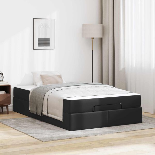 vidaXL Cadre de lit avec matelas avec matelas 2 pcs Noir PVC