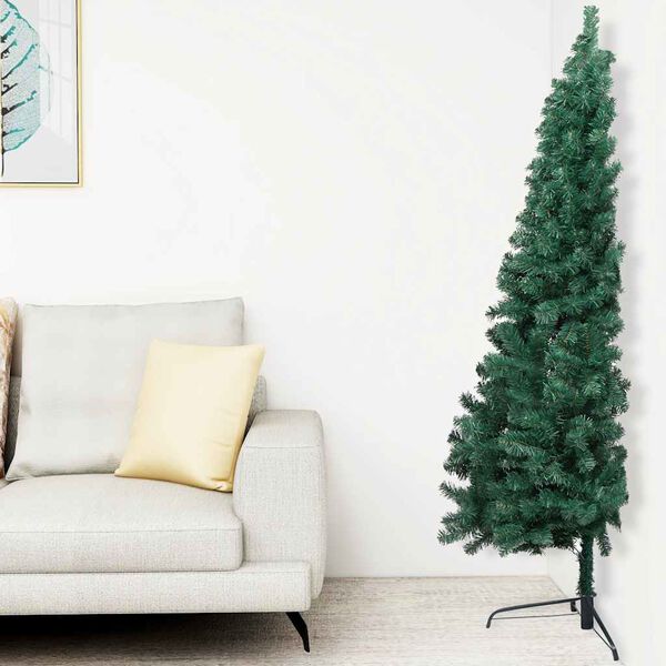 vidaXL Demi-arbre de No&euml;l artificiel pr&eacute;-&eacute;clair&eacute; et boules vert 180 cm