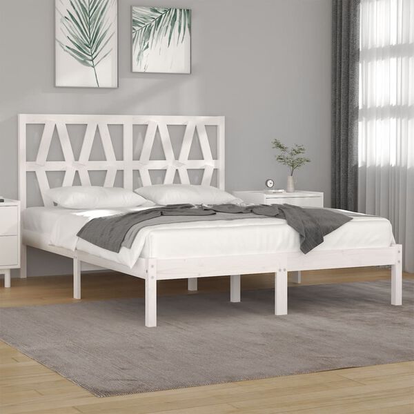 vidaXL Cadre de lit sans matelas blanc bois massif