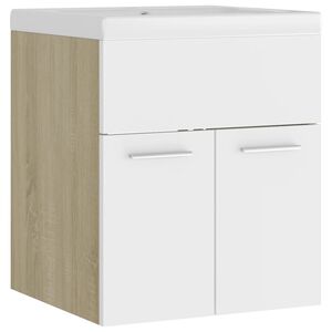 vidaXL Armoire d'&eacute;vier et lavabo int&eacute;gr&eacute; Blanc/ch&ecirc;ne sonoma Agglom&eacute;r&eacute;
