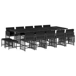 vidaXL Ensemble &agrave; manger de jardin 15 pcs coussins noir r&eacute;sine tress&eacute;e