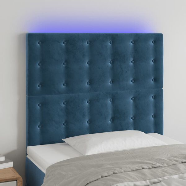 vidaXL T&ecirc;te de lit &agrave; LED Bleu fonc&eacute; 90x5x118/128 cm Velours