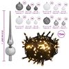 vidaXL Set de boules de No&euml;l avec pic et 150 LED 60 pcs Blanc et gris