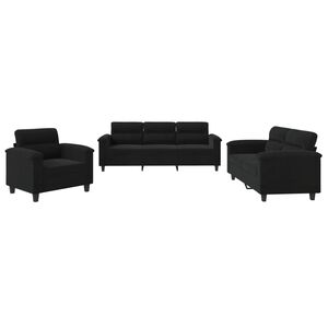vidaXL Ensemble de canap&eacute;s 3 pcs avec coussins noir tissu microfibre