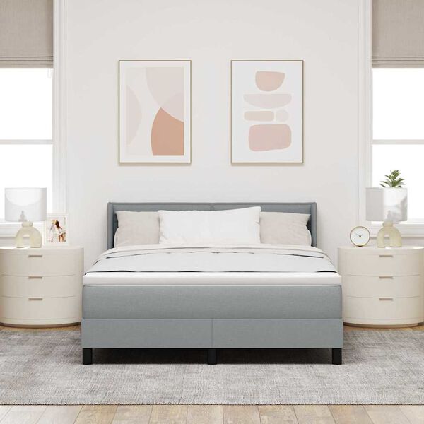 vidaXL Lit &agrave; ressorts avec matelas Gris clair 190 x 140 cm Polyester