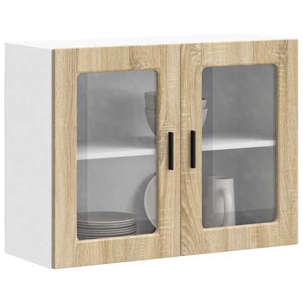 vidaXL Armoire murale de cuisine et porte en verre Porto ch&ecirc;ne sonoma